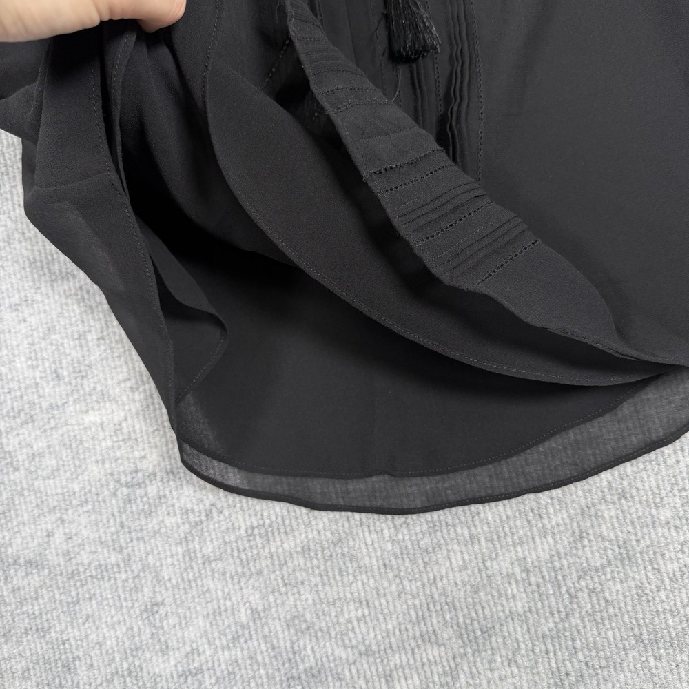 White House Black Market Size-2 Womens Blouse Bell Sleeve Black Tassel Pintuck - Picture 9 of 10